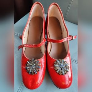 PROMENADERS Vintage Square Dance Red Patent Leather Mary Janes Loved Heels 9N